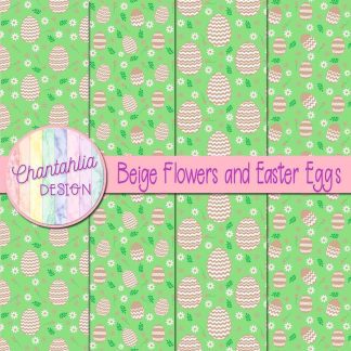 Free beige flowers and Easter eggs digital papers