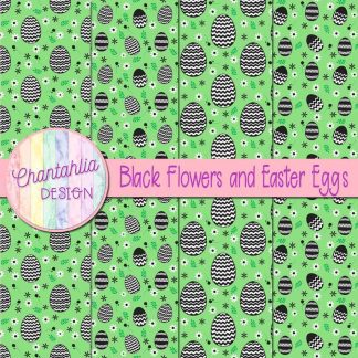 Free black flowers and Easter eggs digital papers