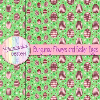 Free burgundy flowers and Easter eggs digital papers
