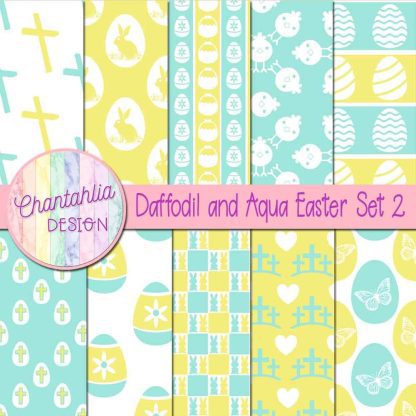 Free daffodil and aqua Easter digital papers