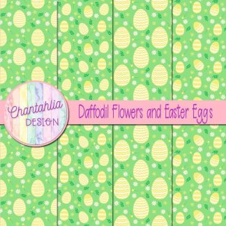 Free daffodil flowers and Easter eggs digital papers