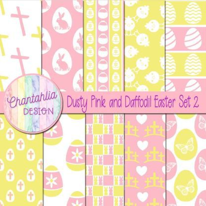 Free dusty pink and daffodil Easter digital papers