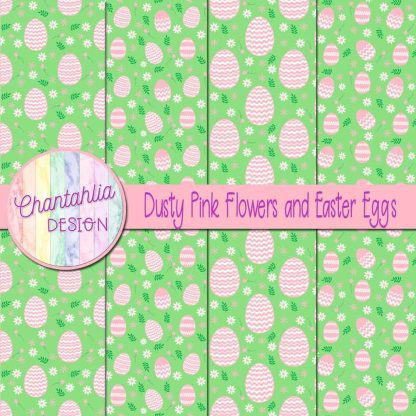 Free dusty pink flowers and Easter eggs digital papers