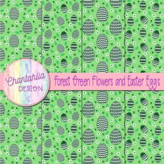 Free forest green flowers and Easter eggs digital papers