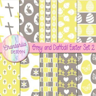 Free grey and daffodil Easter digital papers