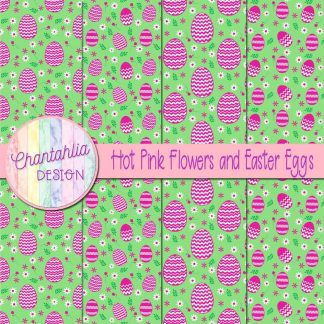 Free hot pink flowers and Easter eggs digital papers