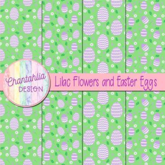 Free lilac flowers and Easter eggs digital papers