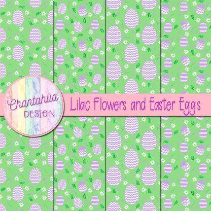 Free lilac flowers and Easter eggs digital papers