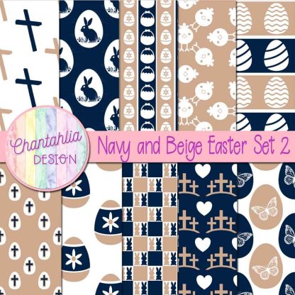 Free navy and beige Easter digital papers