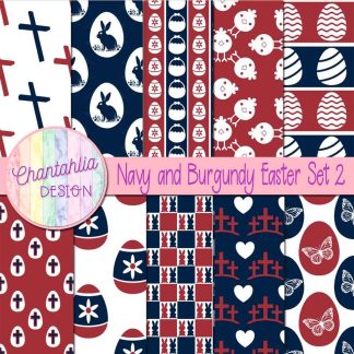 Free navy and burgundy Easter digital papers