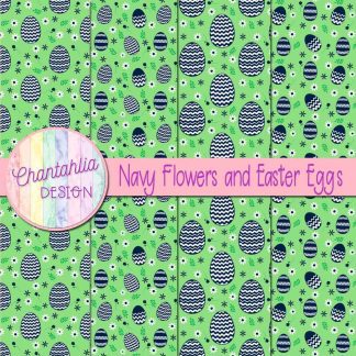 Free navy flowers and Easter eggs digital papers