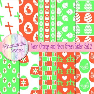 Free neon orange and neon green Easter digital papers
