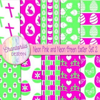 Free neon pink and neon green Easter digital papers