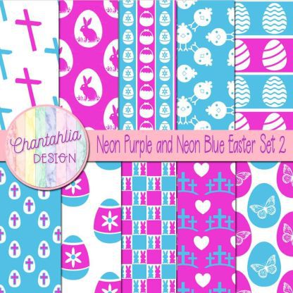 Free neon purple and neon blue Easter digital papers