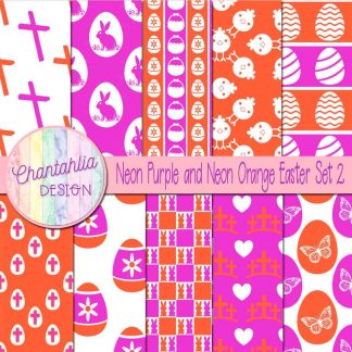 Free neon purple and neon orange Easter digital papers