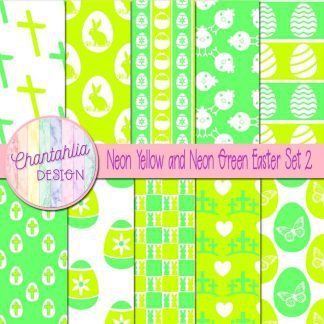 Free neon yellow and neon green Easter digital papers