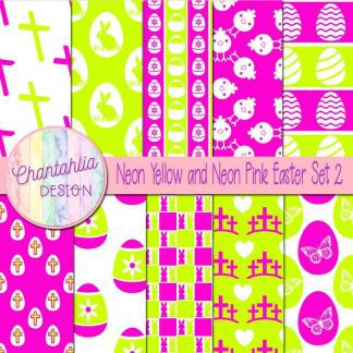 Free neon yellow and neon pink Easter digital papers