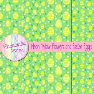 Free neon yellow flowers and Easter eggs digital papers