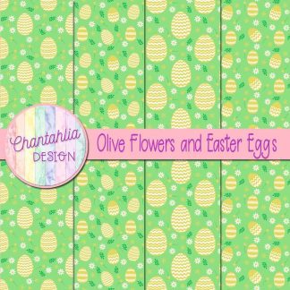 Free olive flowers and Easter eggs digital papers