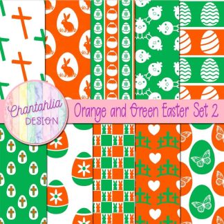 Free orange and green Easter digital papers