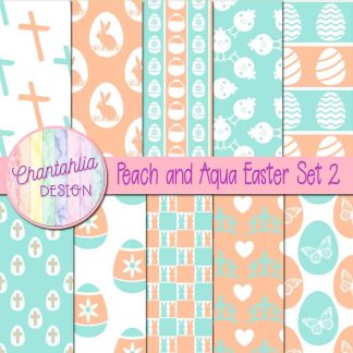 Free peach and aqua Easter digital papers