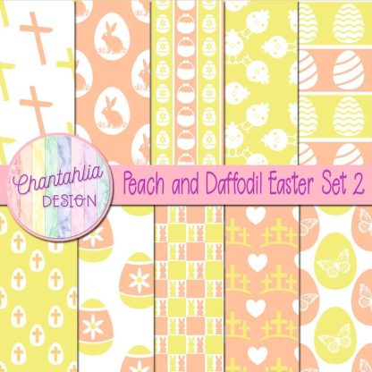 Free peach and daffodil Easter digital papers