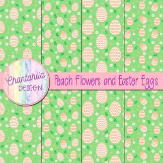 Free peach flowers and Easter eggs digital papers