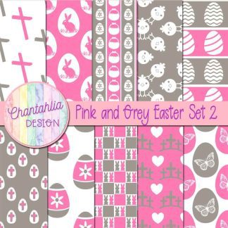 Free pink and grey Easter digital papers