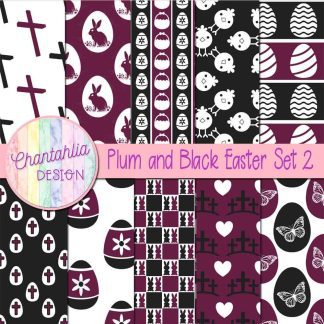 Free plum and black Easter digital papers