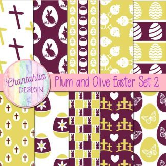 Free plum and olive Easter digital papers