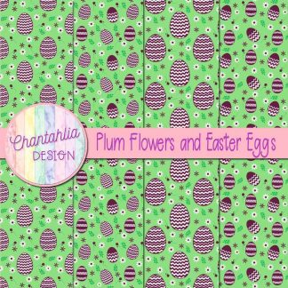 Free plum flowers and Easter eggs digital papers