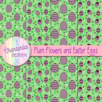 Free plum flowers and Easter eggs digital papers