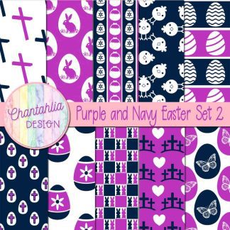 Free purple and navy Easter digital papers