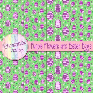 Free purple flowers and Easter eggs digital papers