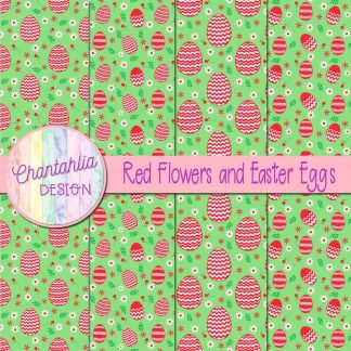 Free red flowers and Easter eggs digital papers