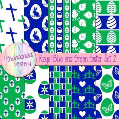 Free royal blue and green Easter digital papers