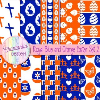 Free royal blue and orange Easter digital papers