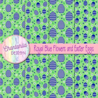 Free royal blue flowers and Easter eggs digital papers