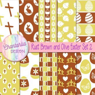 Free rust brown and olive Easter digital papers