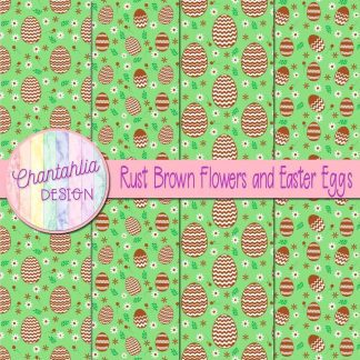 Free rust brown flowers and Easter eggs digital papers