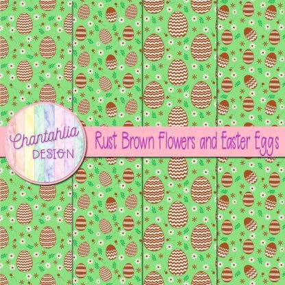 Free rust brown flowers and Easter eggs digital papers