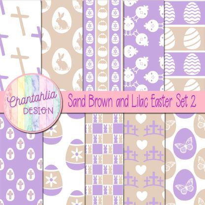 Free sand brown and lilac Easter digital papers