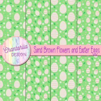 Free sand brown flowers and Easter eggs digital papers