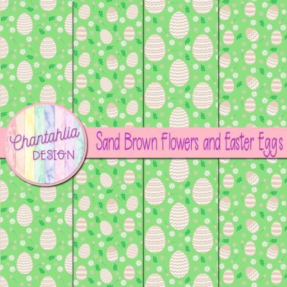 Free sand brown flowers and Easter eggs digital papers