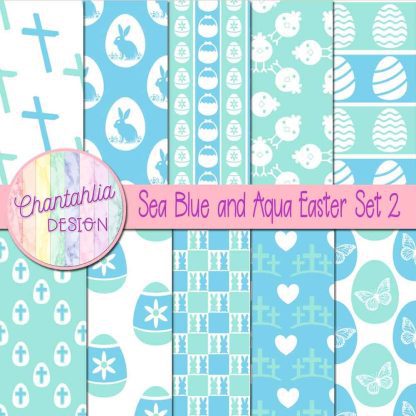 Free sea blue and aqua Easter digital papers