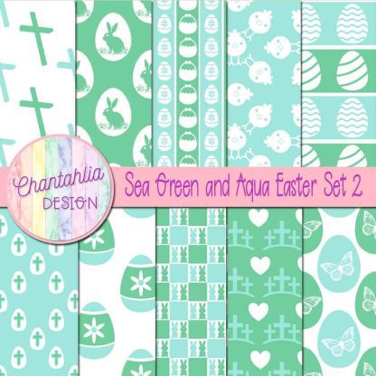 Free sea green and aqua Easter digital papers