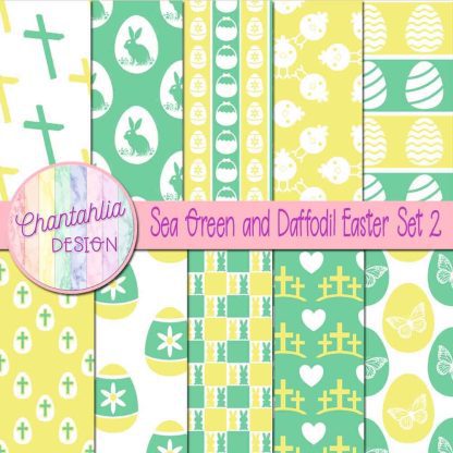 Free sea green and daffodil Easter digital papers