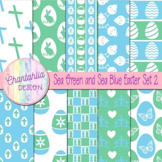 Free sea green and sea blue Easter digital papers