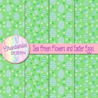 Free sea green flowers and Easter eggs digital papers