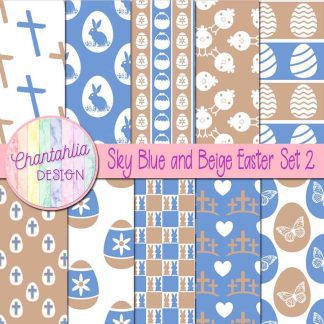 Free sky blue and beige Easter digital papers